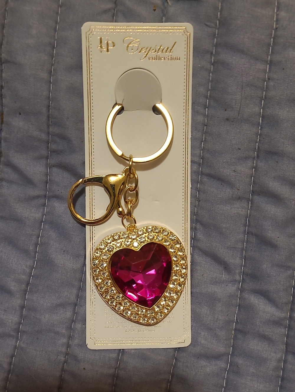 Gold Heart Keychain with Pink Gem